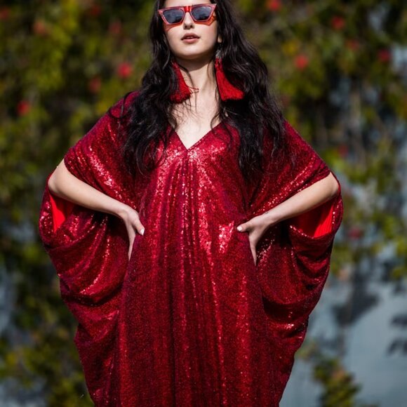 Designer Jennafer Grace Ruby Sequin Caftan - Picture 5 of 6